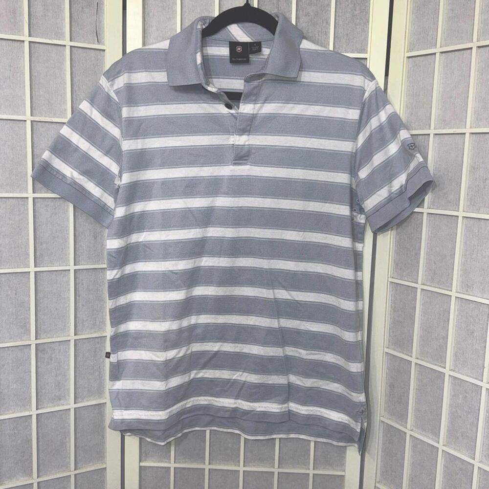 Victorinox Preppy Designer Quiet Luxury Striped Pima Cotton Golf Polo Shirt Smal